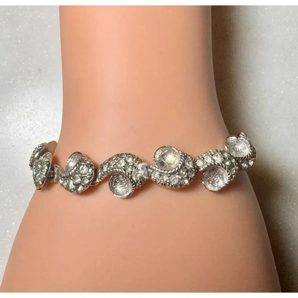 Pennino Clear Rhinestone Bracelet Vintage Signed Silver Tone